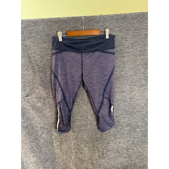 Lululemon Pants - Lululemon Run Inspire Crop II Navy Blue Space Dye Stripe Leggings Womens Size‎ 6